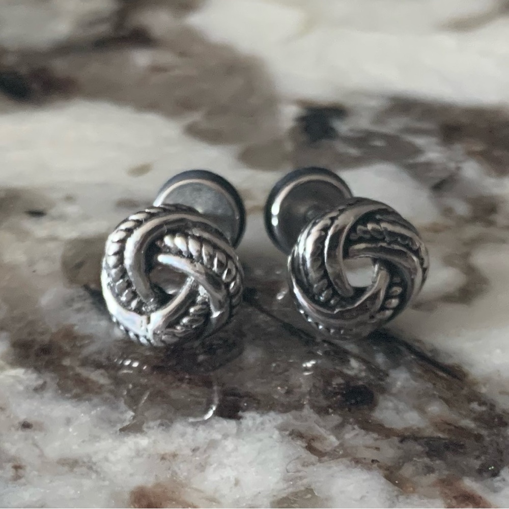 Vintage Stainless Steel Love Knot Screw-Back Earrings